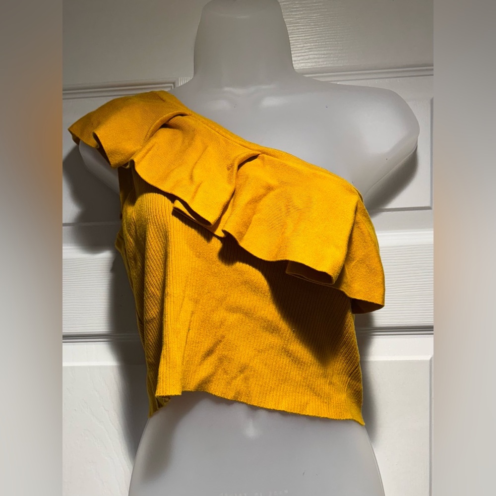 Express Yellow One-Shoulder Ruffle Top (Size L) - Picture 3 of 3
